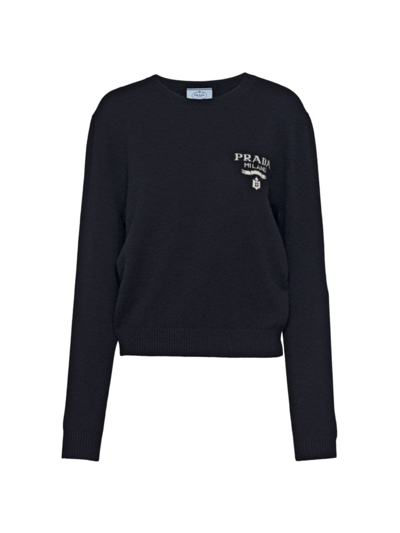 Prada Cashmere And Silk Sweater In Navy