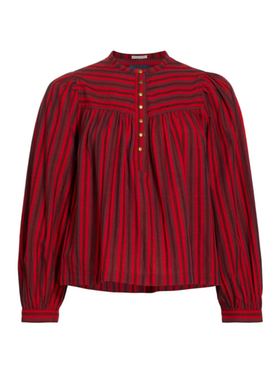 Mother The Toss Up Stripe Cotton Top In Red