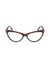 Tom Ford Blue Blocking Acetate & Plastic Cat-eye Glasses With Clip-on Sun Lenses In Classic Havana