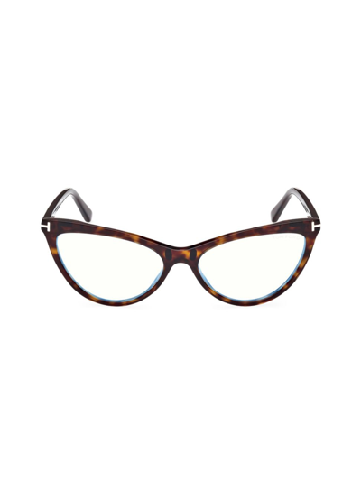 Tom Ford Blue Blocking Acetate & Plastic Cat-eye Glasses With Clip-on Sun Lenses In Classic Havana