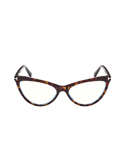 Tom Ford Blue Blocking Acetate & Plastic Cat-eye Glasses With Clip-on Sun Lenses In 052 Brown