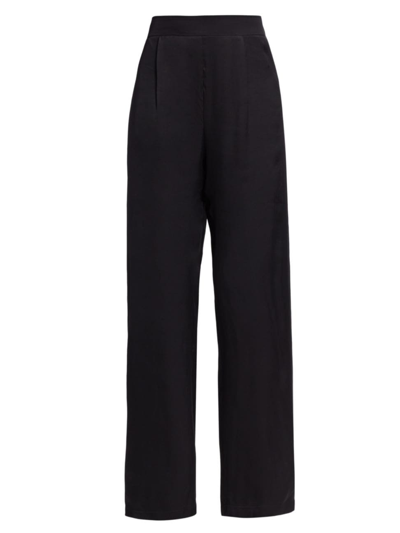 Saks Fifth Avenue Women's Pleated Satin Wide-leg Pants In Black