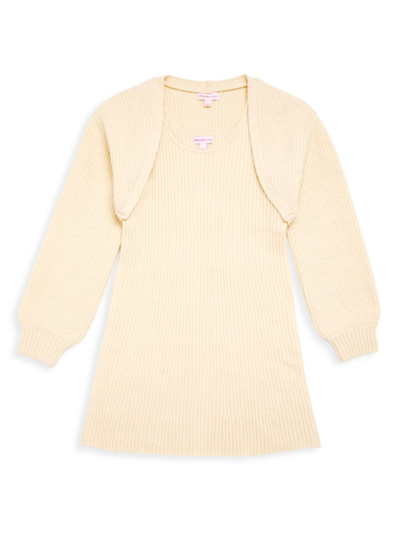 Design History Kids' Girl's Caplet Sweater Dress In Winter Wheat