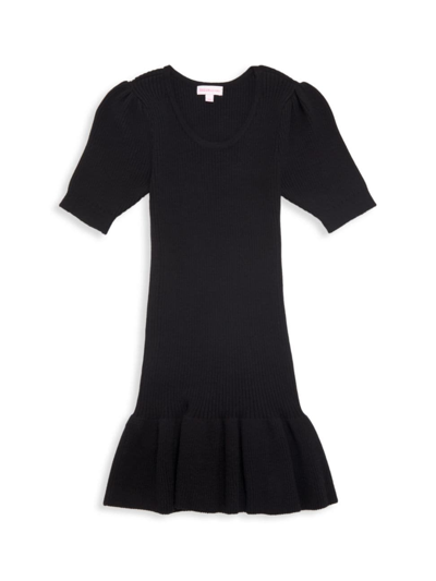 Design History Kids' Girl's Ribbed Knit Jumper Dress In Black