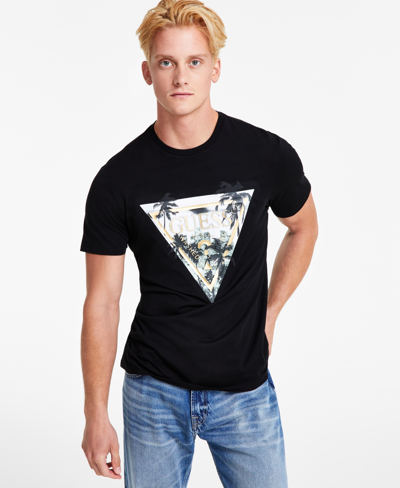 Guess Men's Embossed Palm Tree Triangle Logo Graphic T-shirt In Jet Black A