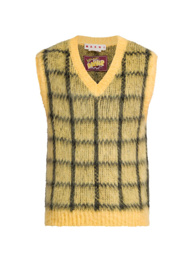 Marni V-neck Knitted Vest In Yellow