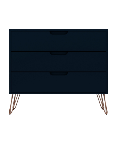 Manhattan Comfort Rockefeller Medium Density Fiberboard 3-drawer Dresser In Tatiana Midnight Blue