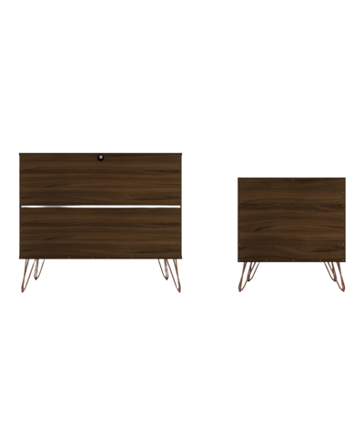 Manhattan Comfort Rockefeller 2-piece Medium Density Fiberboard 3-drawer Dresser And 2-drawer Nightstand Set In Brown