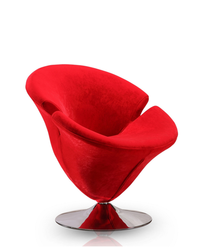 Manhattan Comfort Tulip Swivel Accent Chair In Red/polished Chrome