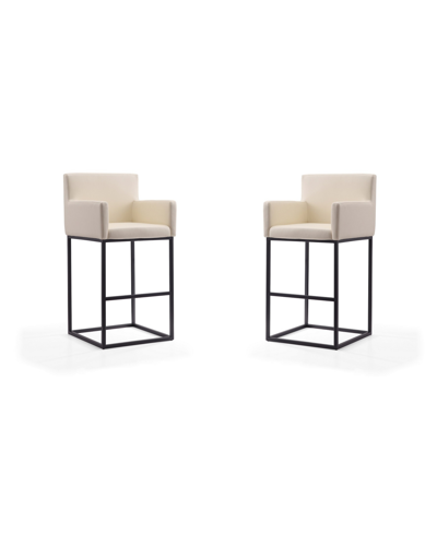 Manhattan Comfort Set Of 2 Ambassador Bar Stools In Cream/black