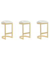 Manhattan Comfort Set Of 3 Aura Bar Stools In White/polished Brass