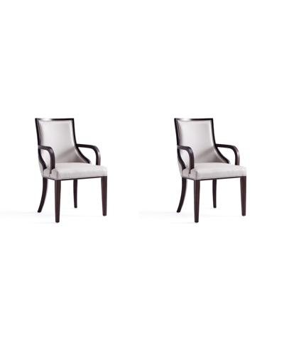 Manhattan Comfort Grand 2-piece Beech Wood Faux Leather Upholstered Dining Armchair Set In Light Gray