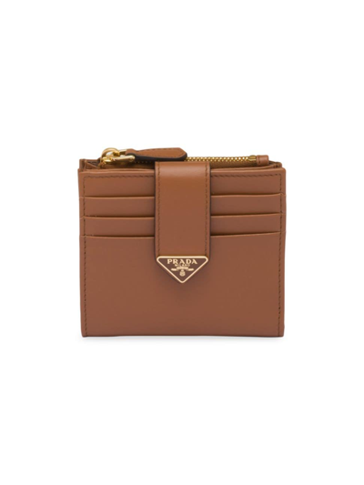 Prada Small Leather Wallet In F0046 Cognac