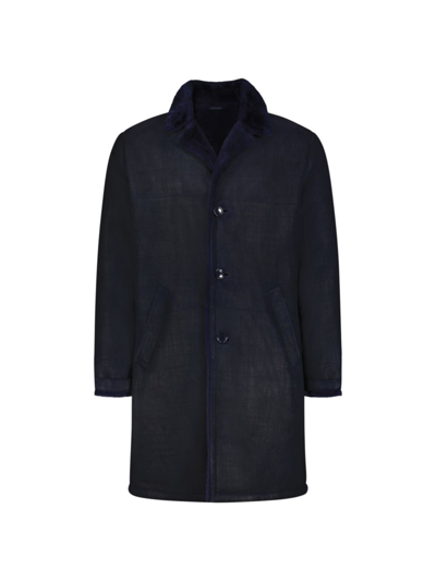 Gorski Men's Shearling Lamb Coat In Navy Blue