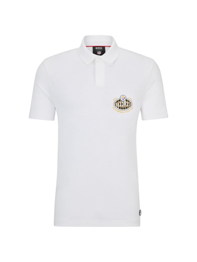 Hugo Boss Boss X Nfl Cotton-piqu Polo Shirt With Collaborative Branding In Steelers