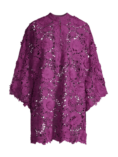 La Vie Style House Women's Floral Lace Caftan Minidress In Purple Orchid