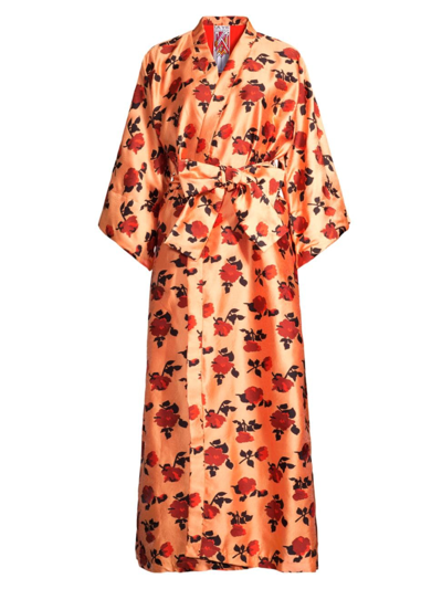 La Vie Style House Women's Floral Maxi Wrap Dress In Peach Rust