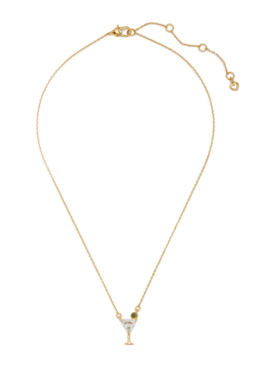 Kate Spade Shaken Or Stirred Cubic Zirconia Martini Mini Pendant Necklace In Gold Tone, 16"-19" In Clear Gold