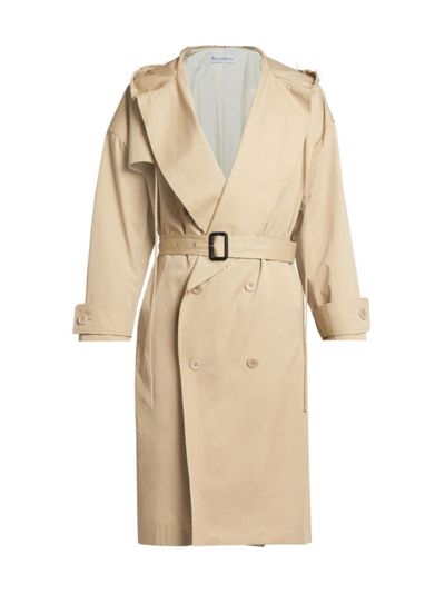 Jw Anderson Hooded Belted Trench Coat In Flax