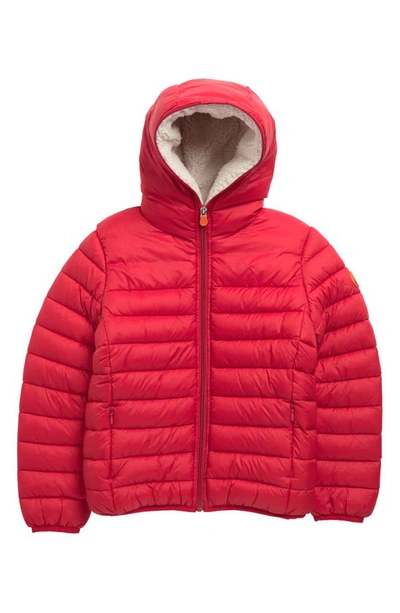 Save The Duck Kids' Wind & Water Resistant Fleece Lined Puffer Jacket In Tango Red