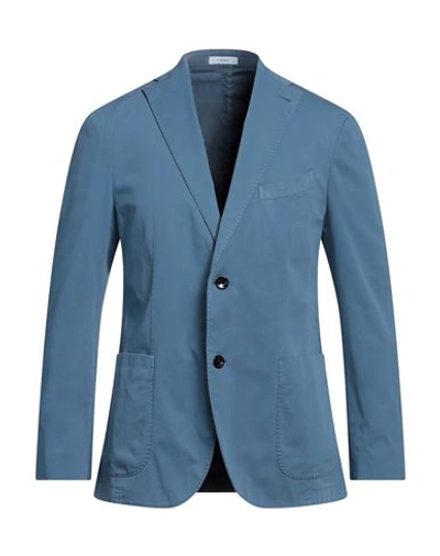 Boglioli Man Suit Jacket Pastel Blue Size 40 Cotton, Elastane
