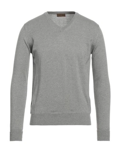 Alpha Studio Man Sweater Light Grey Size 36 Merino Wool, Soft Leather In Grey