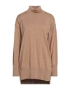 Alpha Studio Woman Turtleneck Camel Size 8 Merino Wool In Beige