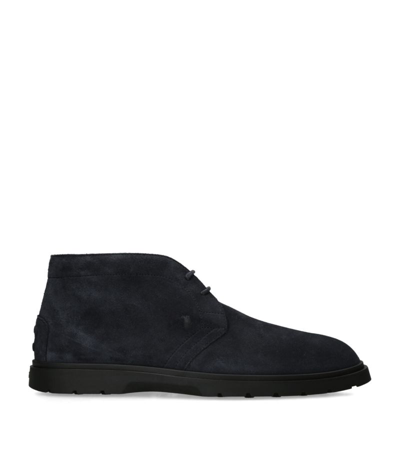Tod's Suede Ibrido Chukka Boots In Navy