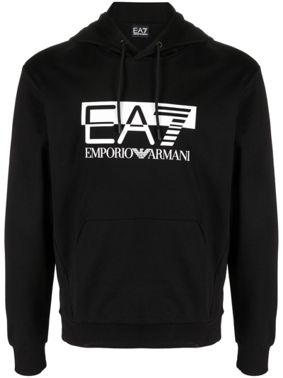 Ea7 Logo-print Cotton Hoodie In Black