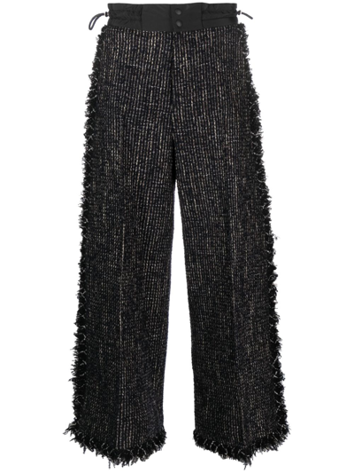 Sacai Cropped-leg Tweed Trousers In Black