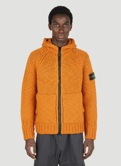 Stone Island Wool Knit Zip Up Sweater In Orange