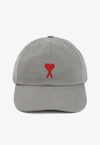 Ami Alexandre Mattiussi Ami De Caur Red Embroidery Cap In Grey