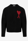 Ami Alexandre Mattiussi Crewneck Sweater With Contrasting Logo Inlay In Black
