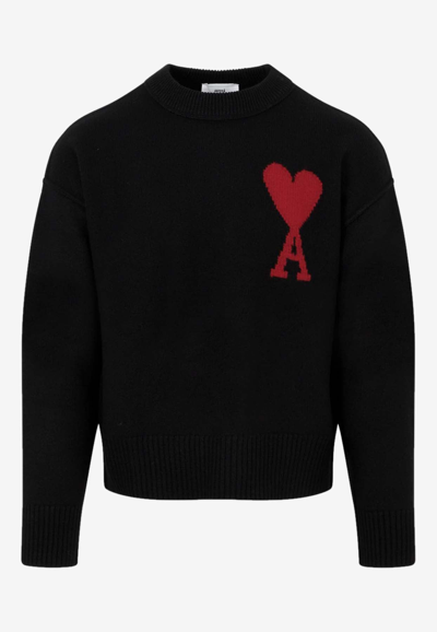 Ami Alexandre Mattiussi Ami De Coeur Wool Sweater In Black