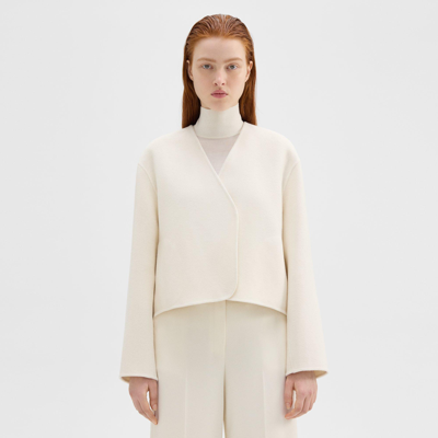 Theory Rounded Crop Jacket In Double-face Wool-cashmere In Ivory