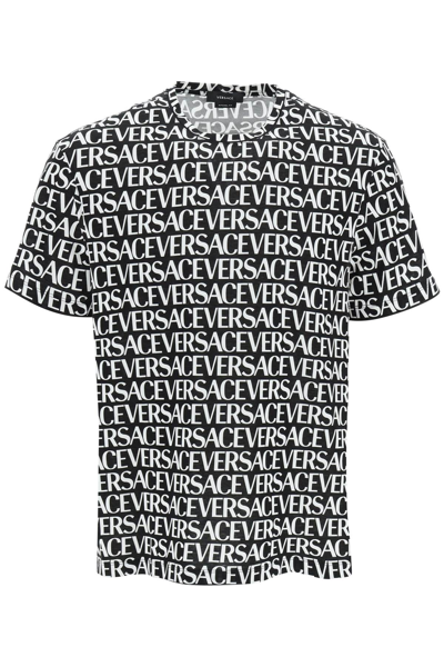 Versace Allover Logo T-shirt In Black