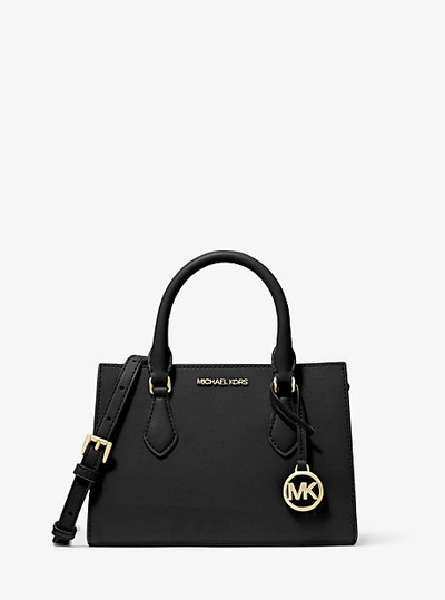 Michael Kors Sheila Small Faux Saffiano Leather Satchel In Black