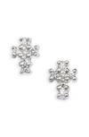 Meira T Diamond Cross Stud Earrings In White