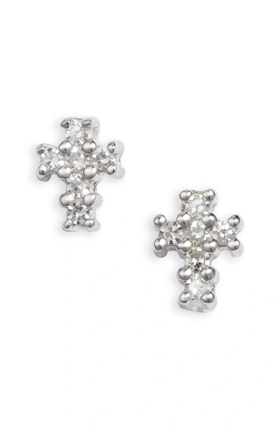 Meira T Diamond Cross Stud Earrings In White