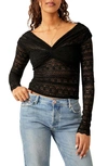 Free People Hold Me Closer Lace Off The Shoulder Crop Top In Black