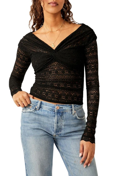 Free People Hold Me Closer Lace Off The Shoulder Crop Top In Black