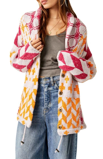 Free People Bright & Optimistic Cardigan In Apricot Rose Combo
