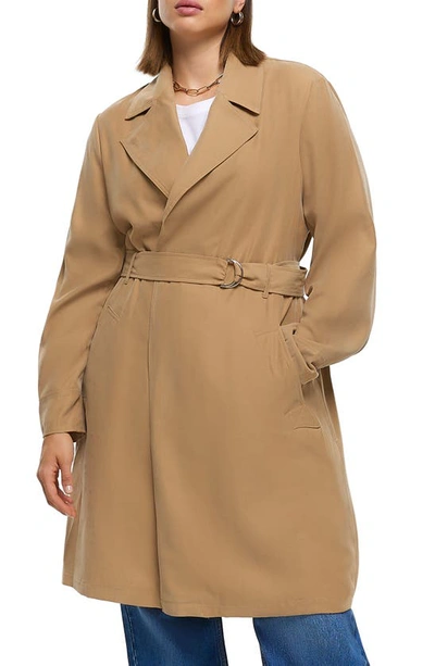 River Island Belted Trench Coat In Beige