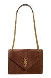 Saint Laurent Medium Envelope Suede Crossbody Bag In Brown Coffee