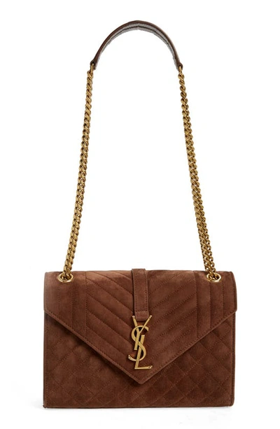 Saint Laurent Medium Envelope Suede Crossbody Bag In Brown Coffee