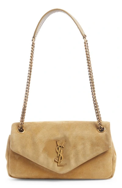 Saint Laurent Calypso Calfskin Suede Shoulder Bag In Fallow