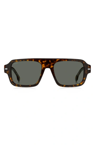 Hugo Boss 53mm Flat Top Sunglasses In Havana/ Green Antireflex