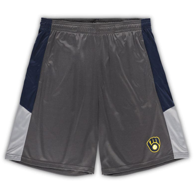 Profile Men's  Navy, Gray Milwaukee Brewers Big And Tall Team Shorts In Navy,gray
