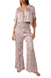 Free People Misty Mornings Satin Pajamas In Blue Combo