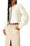 Free People Sandre Cable Stitch Pullover In Beige